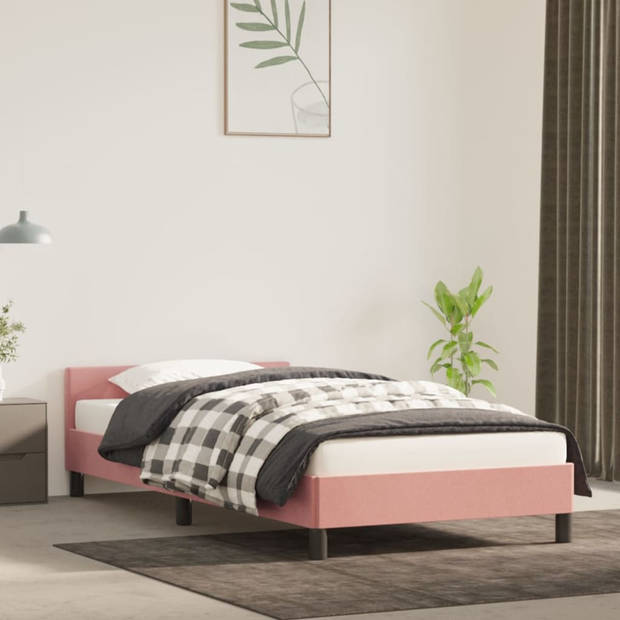 vidaXL Bedframe met hoofdeinde fluweel roze 90x190 cm