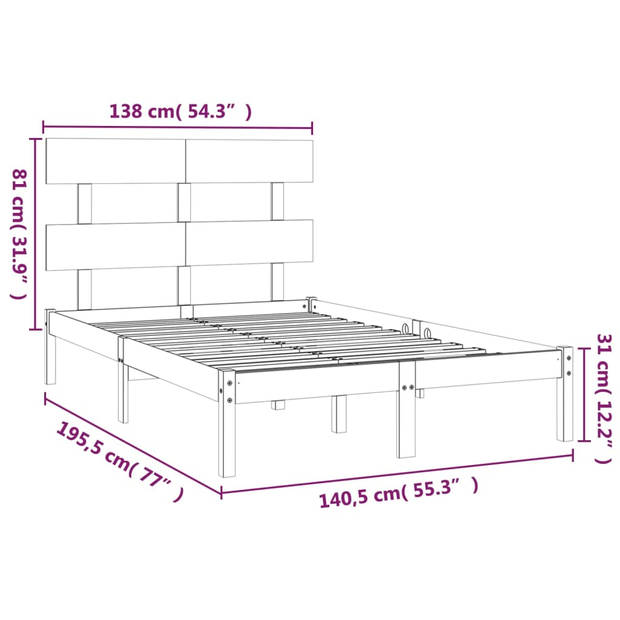 vidaXL Bedframe massief hout 135x190 cm