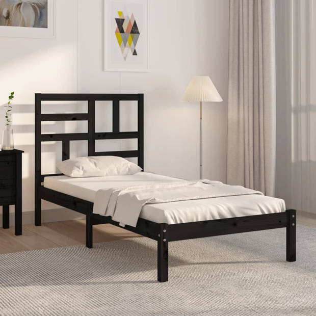 vidaXL Bedframe massief hout zwart 75x190 cm