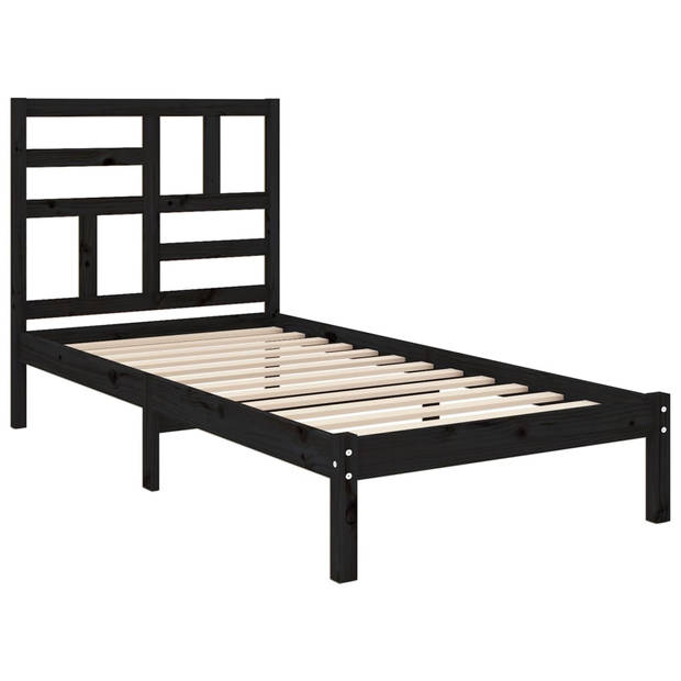 vidaXL Bedframe massief hout zwart 75x190 cm