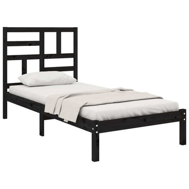 vidaXL Bedframe massief hout zwart 75x190 cm