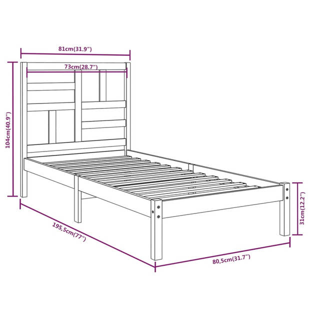 vidaXL Bedframe massief hout zwart 75x190 cm