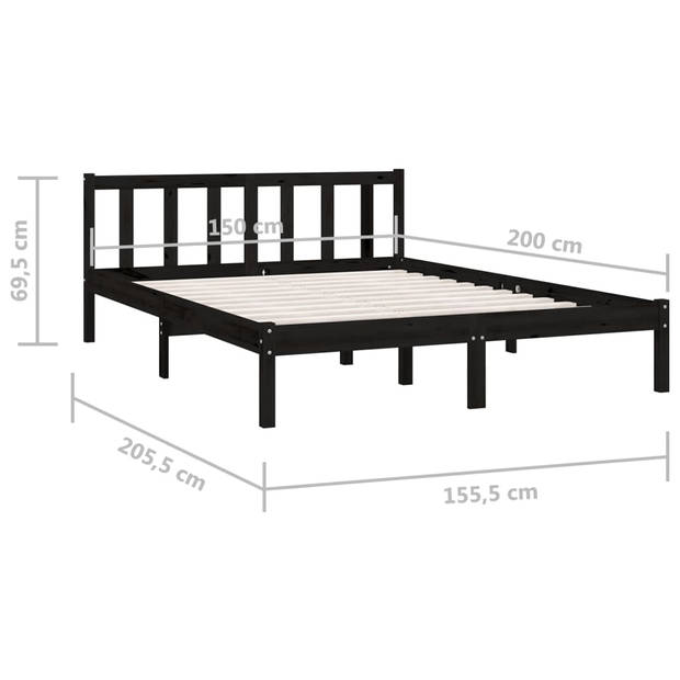 vidaXL Bedframe massief grenenhout zwart 150x200 cm