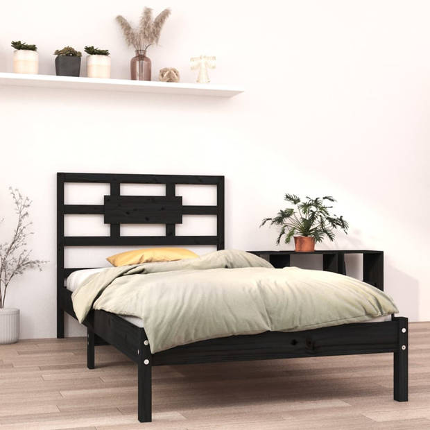 vidaXL Bedframe massief hout zwart 100x200 cm