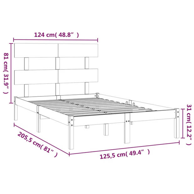 vidaXL Bedframe massief hout wit 120x200 cm