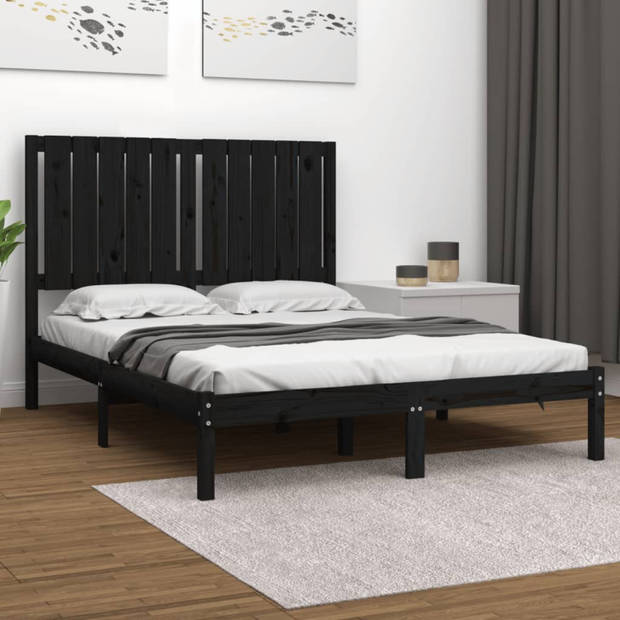 vidaXL Bedframe massief hout zwart 120x190 cm