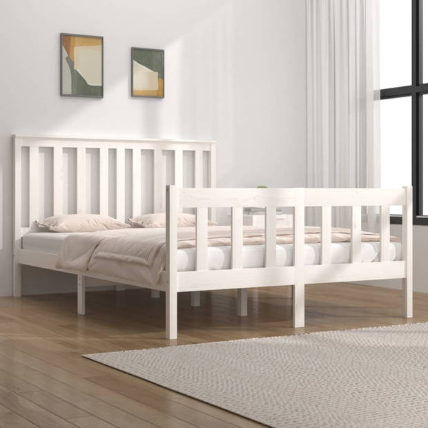 vidaXL Bedframe massief grenenhout wit 135x190 cm 4FT6 Double