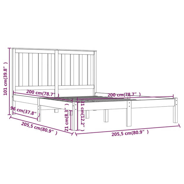 vidaXL Bedframe massief grenenhout zwart 200x200 cm