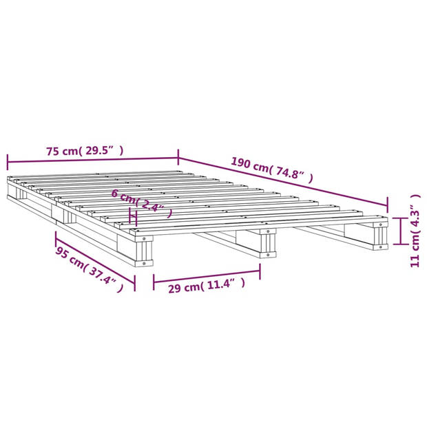 vidaXL Palletbed massief grenenhout wit 75x190 cm