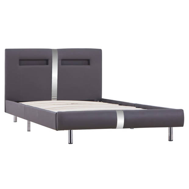 vidaXL Bedframe met LED kunstleer grijs 90x200 cm