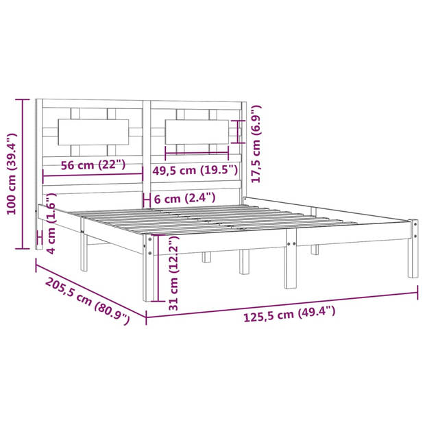 vidaXL Bedframe massief grenenhout grijs 120x200 cm