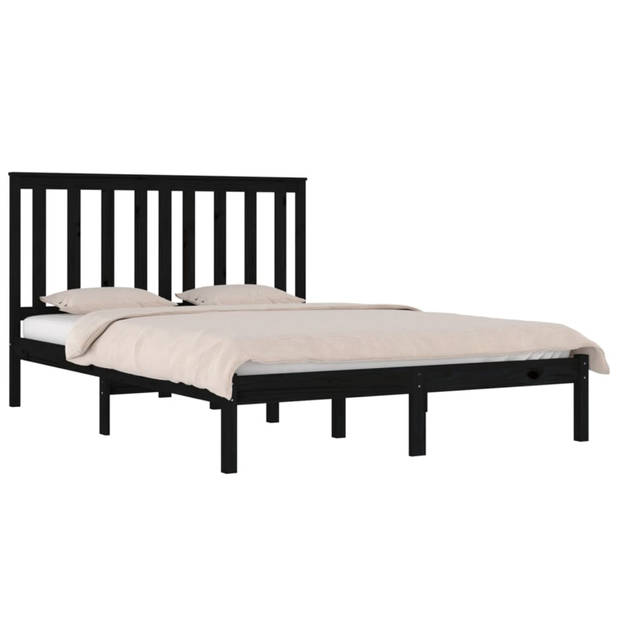 vidaXL Bedframe massief grenenhout zwart 140x190 cm