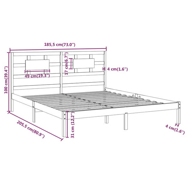 vidaXL Bedframe massief hout grijs 180x200 cm