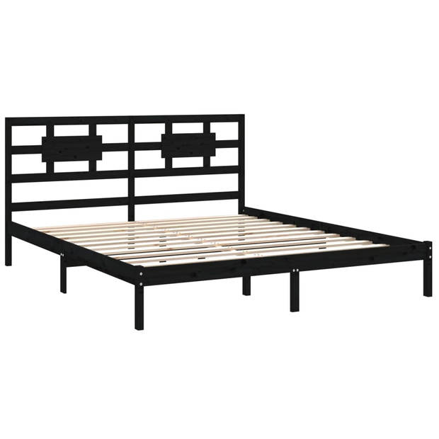 vidaXL Bedframe massief hout zwart 180x200 cm