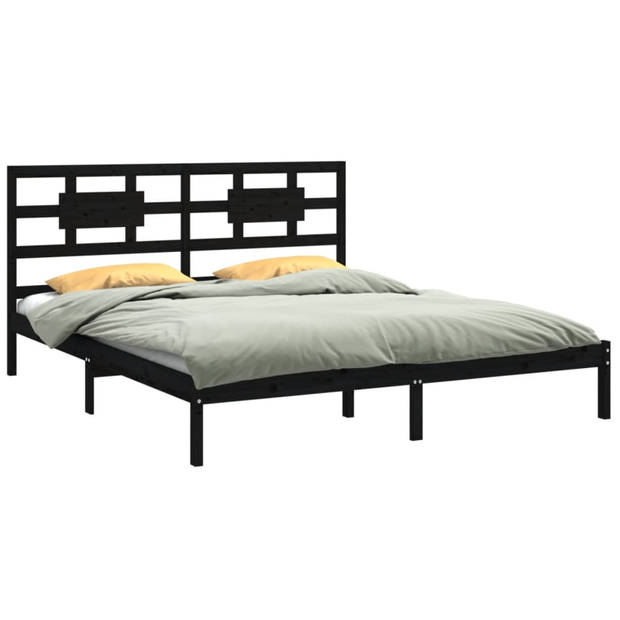 vidaXL Bedframe massief hout zwart 180x200 cm