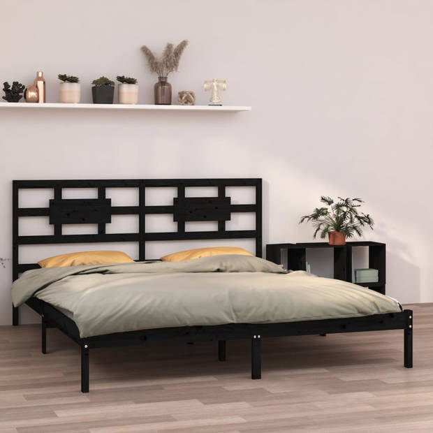 vidaXL Bedframe massief hout zwart 180x200 cm