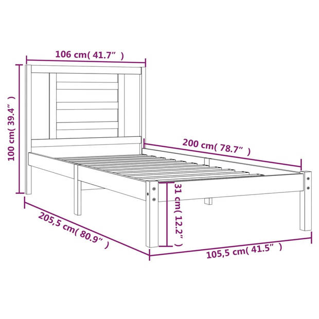 vidaXL Bedframe zonder matras massief grenenhout wit 140x200 cm