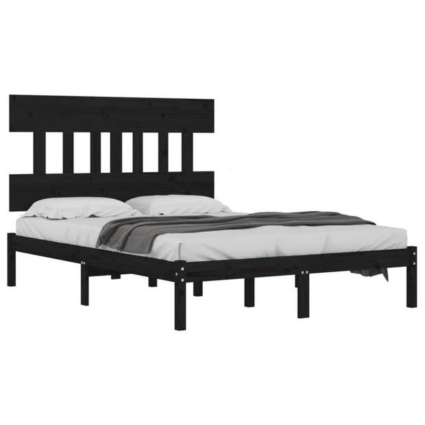 vidaXL Bedframe massief hout zwart 135x190 cm