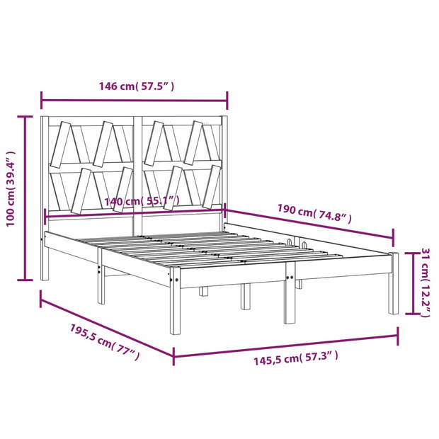 vidaXL Bedframe massief grenenhout zwart 140x190 cm