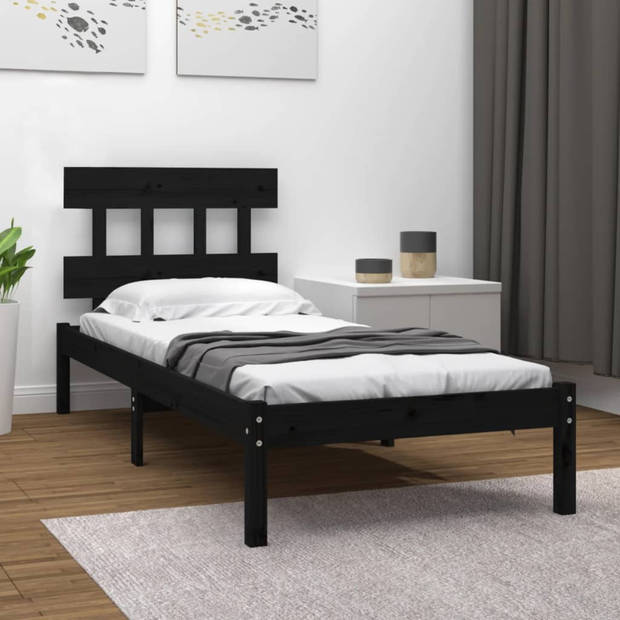 vidaXL Bedframe massief hout zwart 90x190 cm