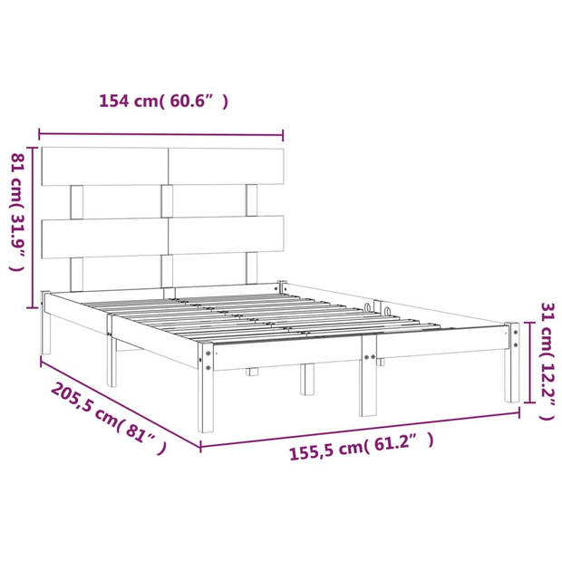 vidaXL Bedframe massief hout grijs 150x200 cm