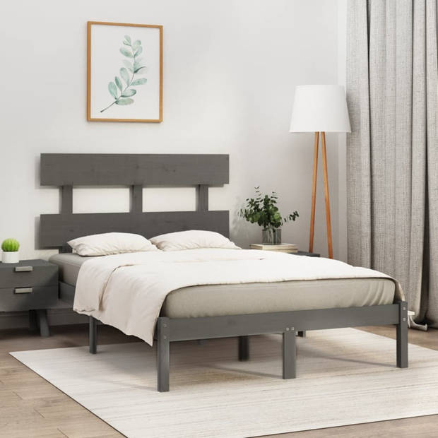 vidaXL Bedframe massief hout grijs 150x200 cm