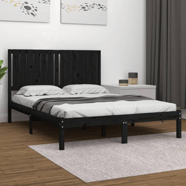 vidaXL Bedframe massief grenenhout zwart 140x200 cm