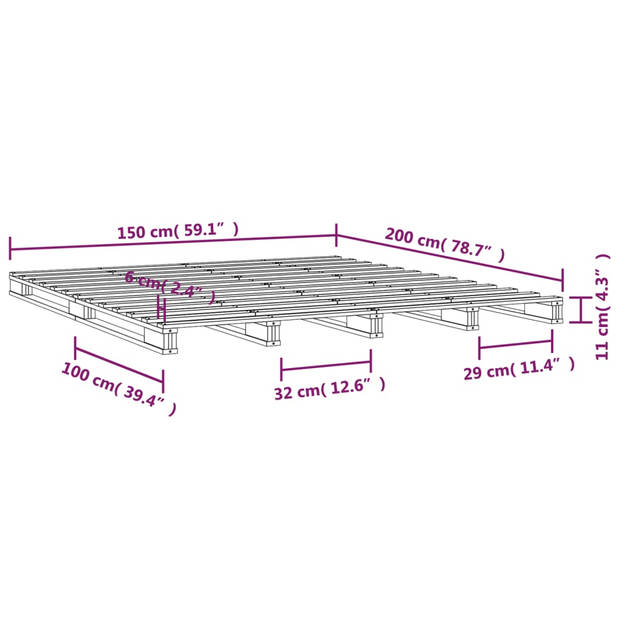 vidaXL Palletbed massief hout zwart 150x200 cm