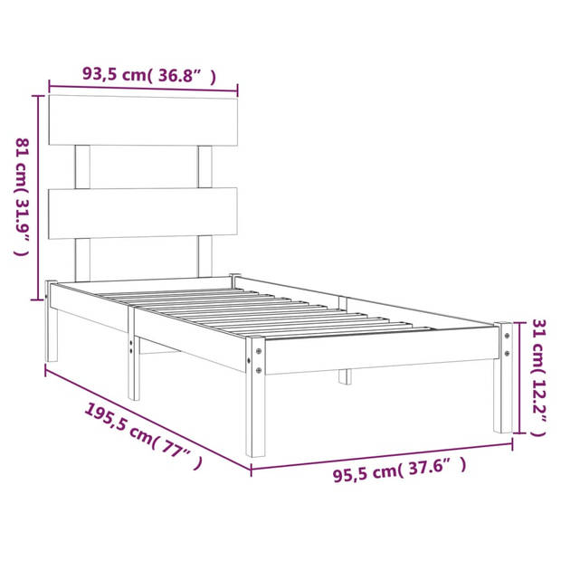 vidaXL Bedframe massief hout 90x190 cm