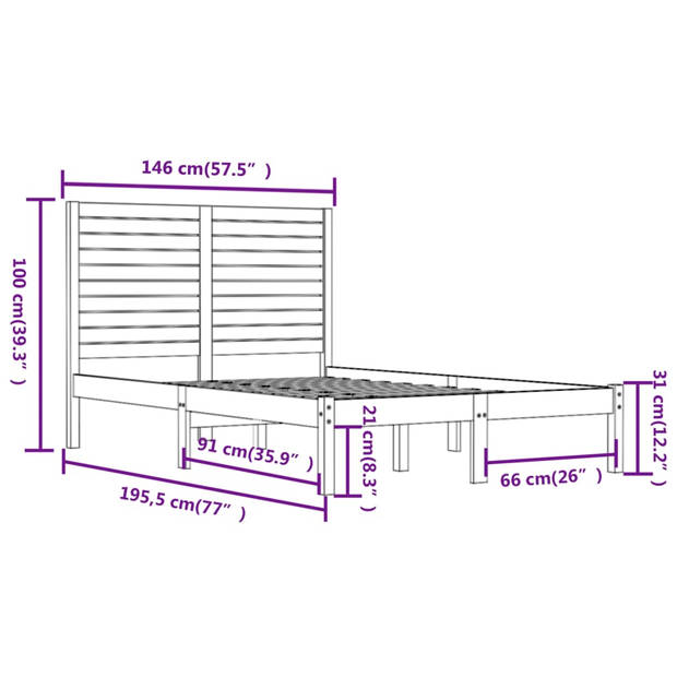 vidaXL Bedframe massief hout zwart 140x190 cm