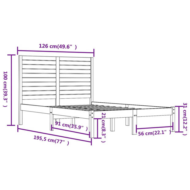 vidaXL Bedframe massief hout zwart 120x190 cm