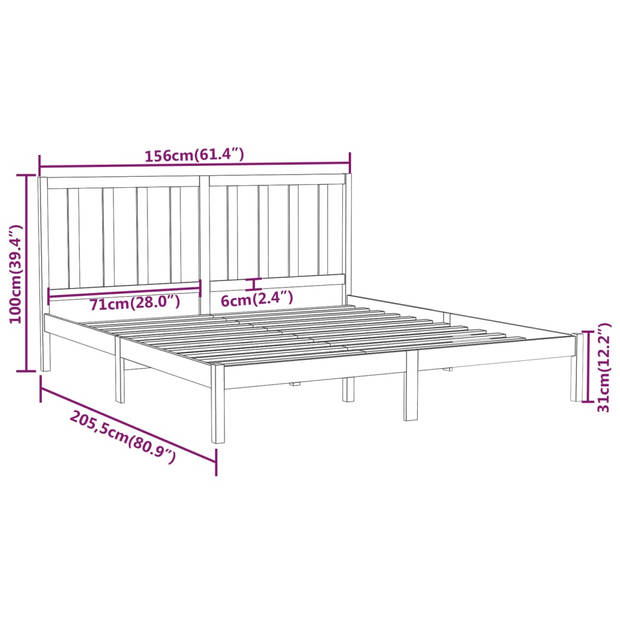 vidaXL Bedframe massief hout grijs 150x200 cm