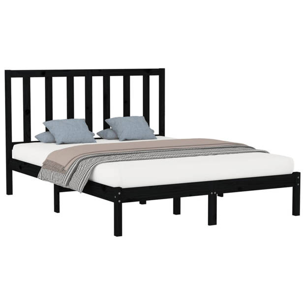 vidaXL Bedframe massief hout zwart 150x200 cm