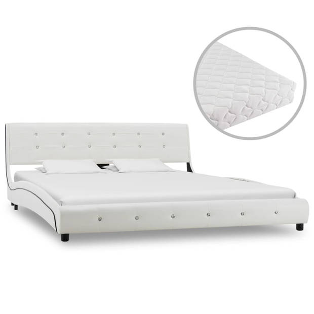 vidaXL Bed met matras kunstleer wit 160x200 cm