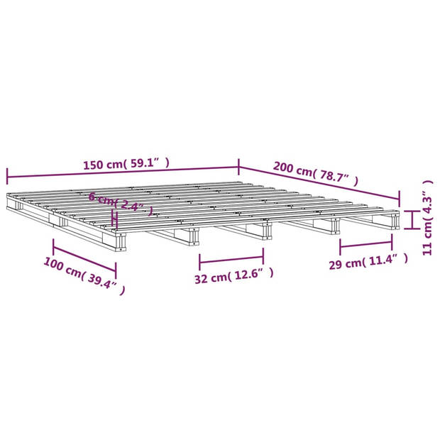 vidaXL Palletbed massief hout wit 150x200 cm