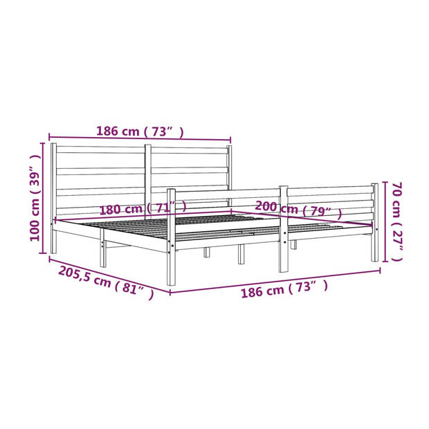 vidaXL Bedframe massief grenenhout wit 180x200 cm