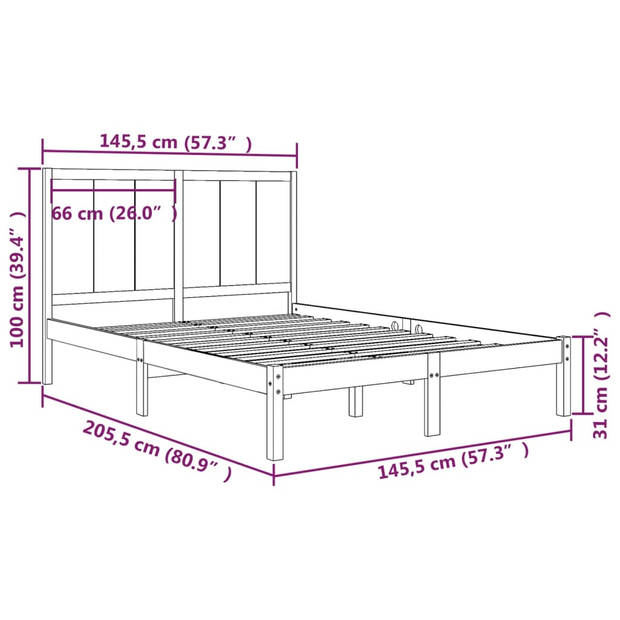 vidaXL Bedframe massief grenenhout zwart 140x200 cm