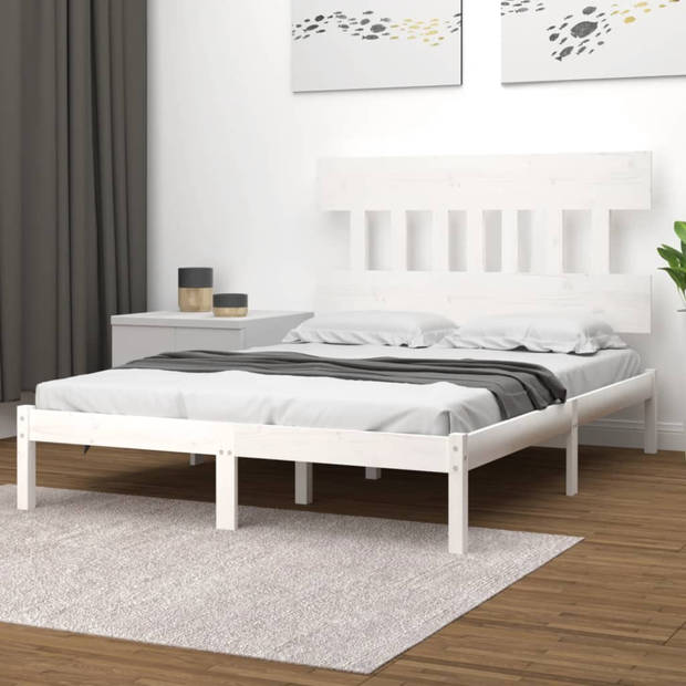 vidaXL Bedframe massief hout wit 150x200 cm