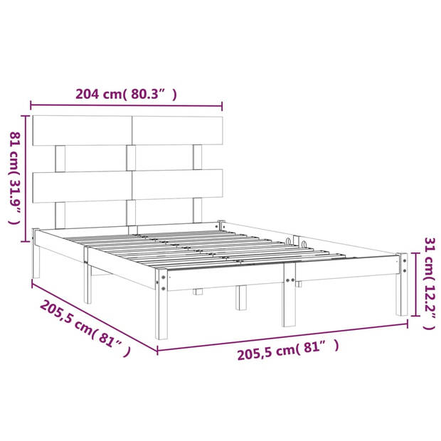 vidaXL Bedframe massief hout wit 200x200 cm