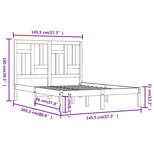 vidaXL Bedframe massief grenenhout wit 140x200 cm