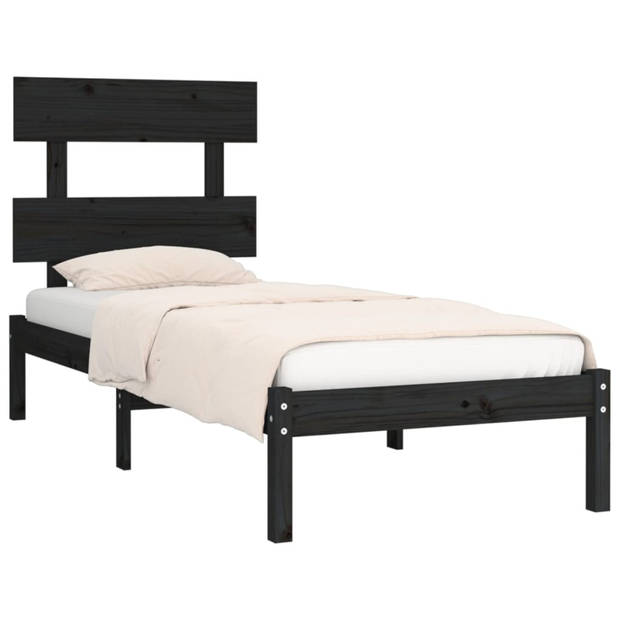 vidaXL Bedframe massief hout zwart 90x190 cm