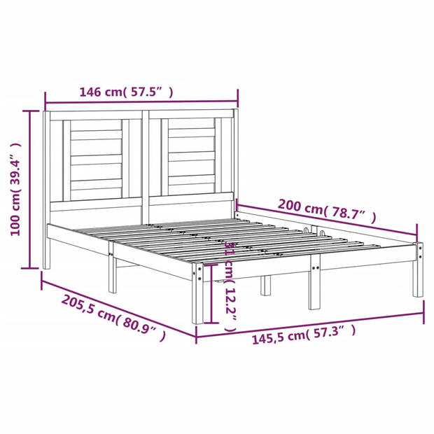 vidaXL Bedframe massief grenenhout zwart 140x200 cm