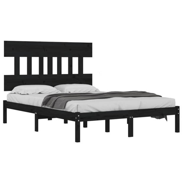 vidaXL Bedframe massief hout zwart 180x200 cm