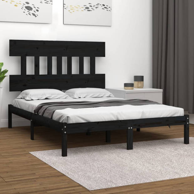 vidaXL Bedframe massief hout zwart 120x200 cm