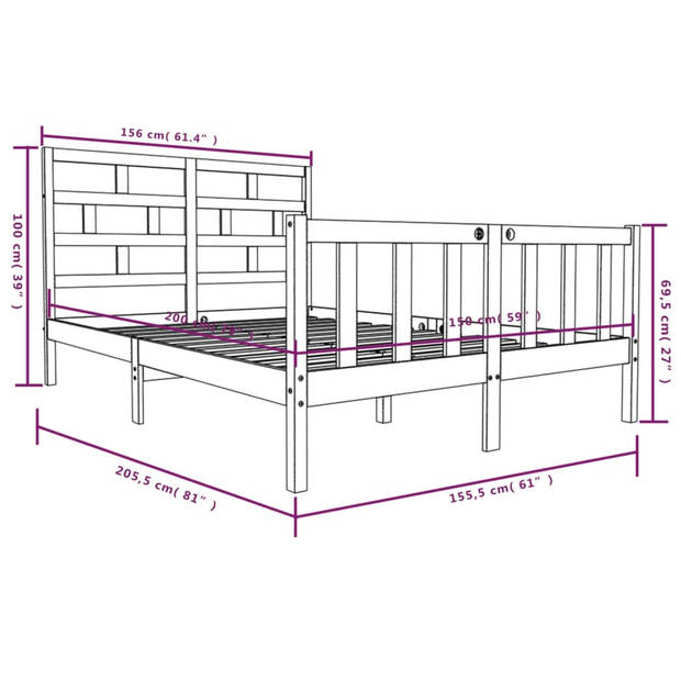 vidaXL Bedframe grenenhout honingbruin 150x200 cm