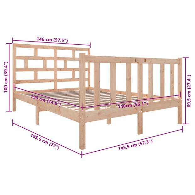 vidaXL Bedframe massief grenenhout 140x190 cm