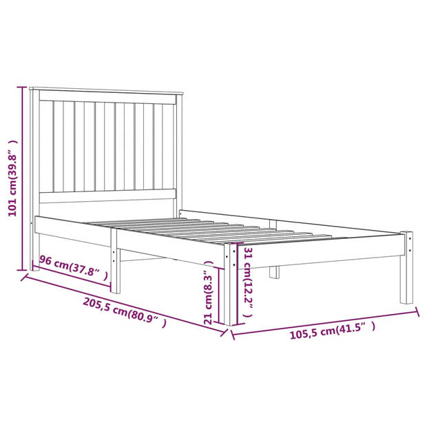 vidaXL Bedframe massief grenenhout wit 100x200 cm