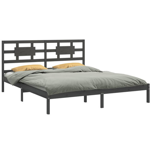 vidaXL Bedframe massief hout grijs 180x200 cm