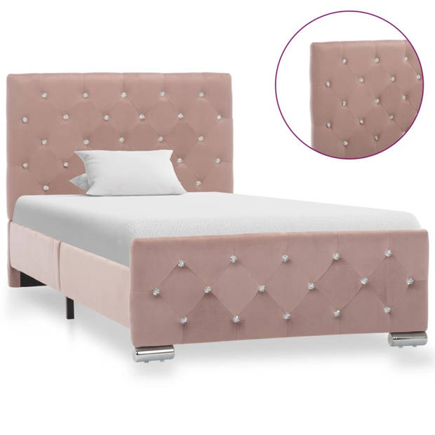 vidaXL Bedframe fluweel roze 90x200 cm