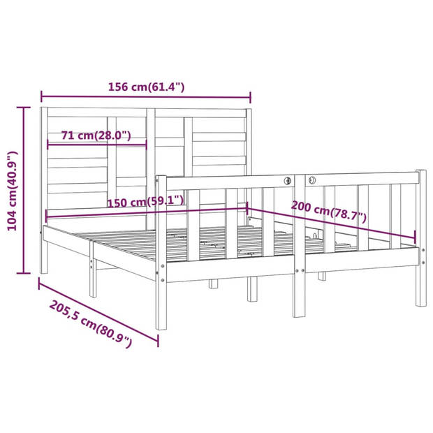 vidaXL Bedframe massief hout wit 150x200 cm